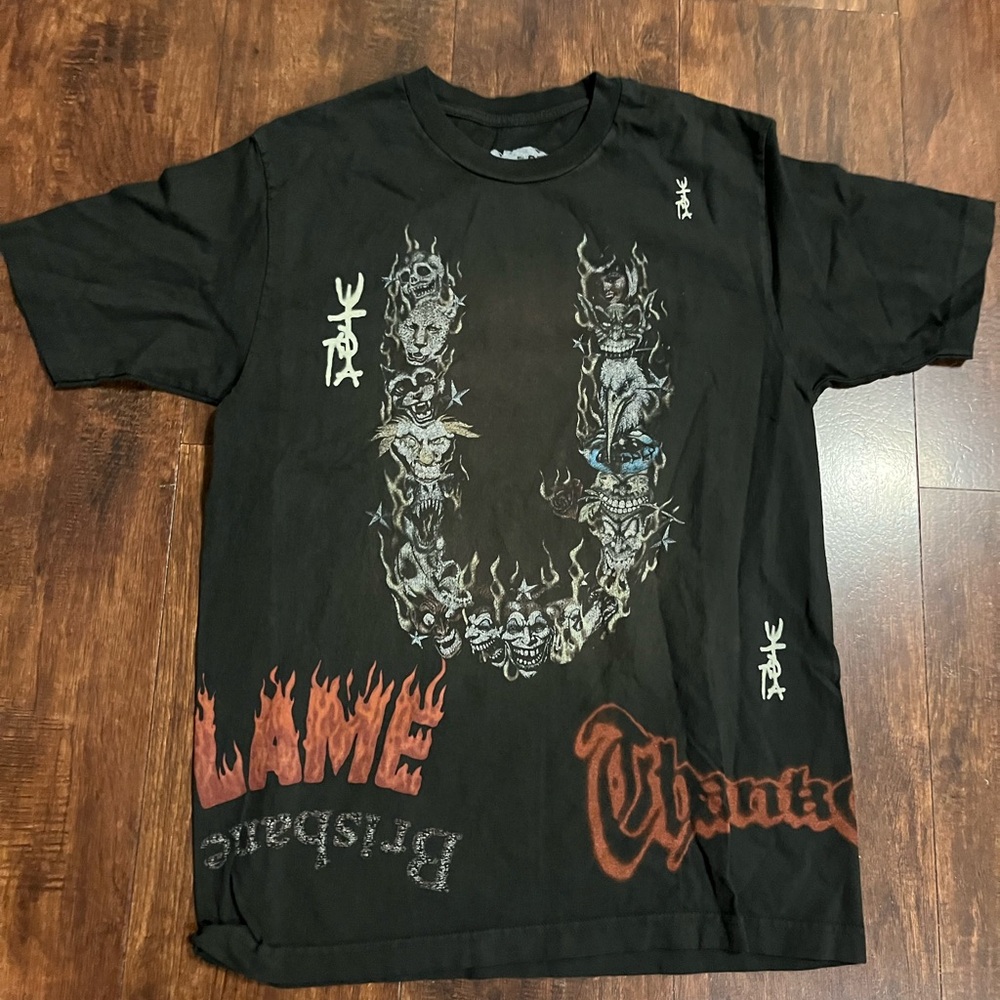 Travis Scott Black Graphic Tee with Red and White Accents
